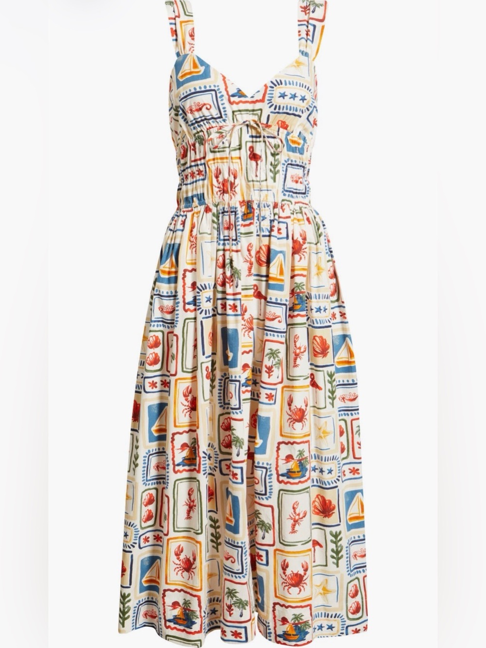 Moon River Postcard Print Cotton Midi Dress